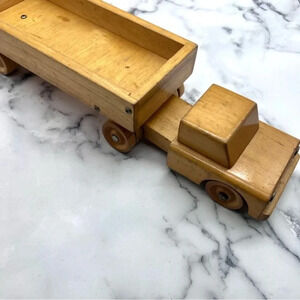 VINTAGE PLAYSKOOL •‎ 2 Pc Small Solid Wood Truck Cab Hitch Trailer Flatbed